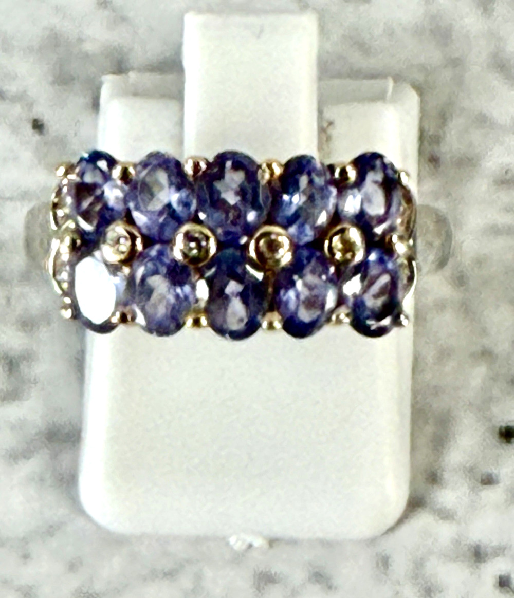 14k White Gold Purple Glass with Diamonds Ring size 5